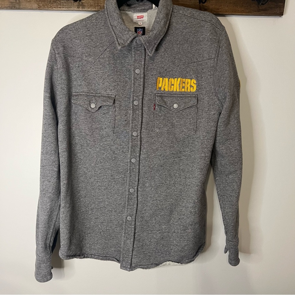 Levi’s x NFL Green Bay Packers Gray Snap Front Sweatshirt Jacket Men’s Medium